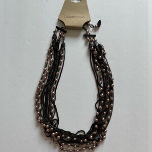 NWT Vintage Coldwater Creek Necklace Tan Pearl Beads and Dark Brown Chain